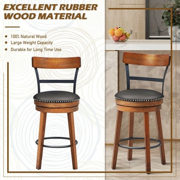 360-Degree Swivel Stools with Leather Padded Seat - 18