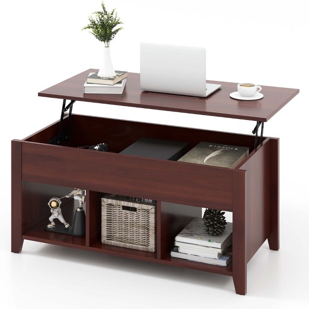 Costway Lift Top Coffee Table W Hidden Compartment And Storage Shelves Modern Furniture Brown