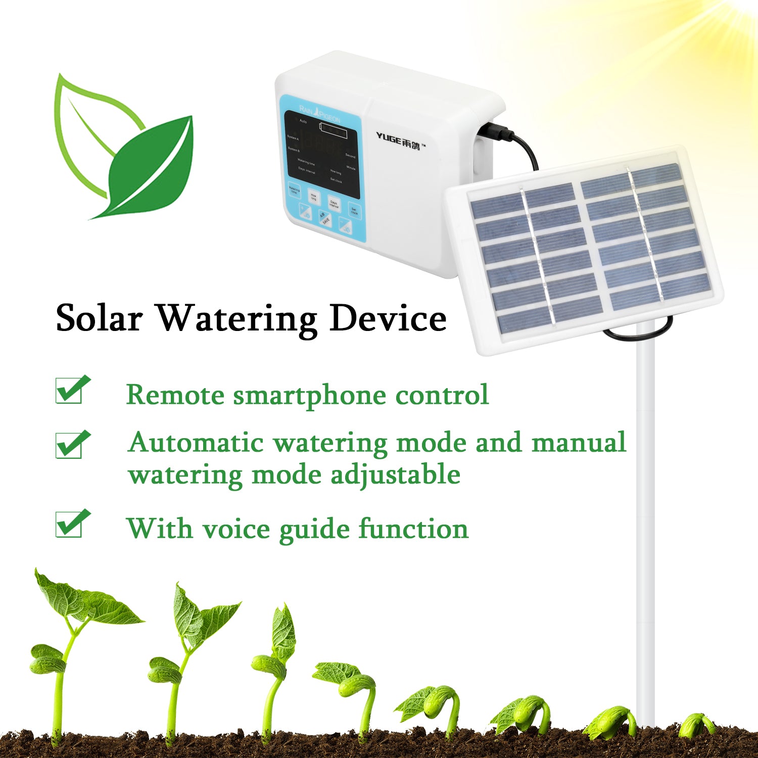 Romacci Intelligent Automatic Watering Device Solar Energy Charging Potted Plant Drip Irrigation Timer System