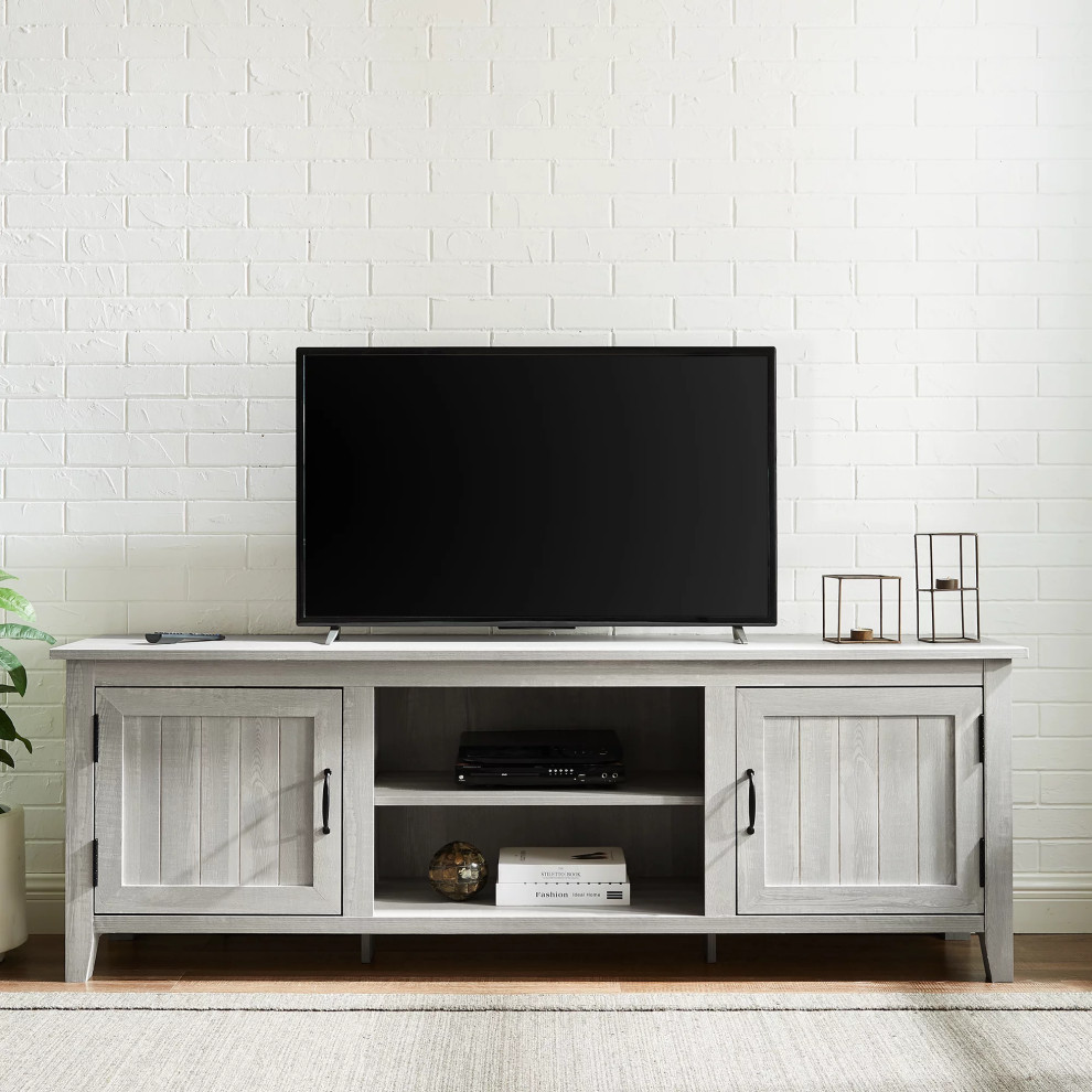 Farmhouse TV Stand  2 Grooved Cabinet Doors and Open Shelf   Farmhouse   Entertainment Centers And Tv Stands   by Decorn  Houzz