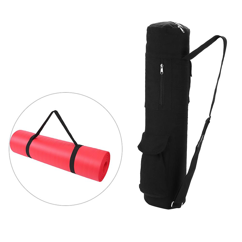 Multifunctional Black Canvas Yoga Mat Storage Bag Carrier Backpack With Adjustable Strap