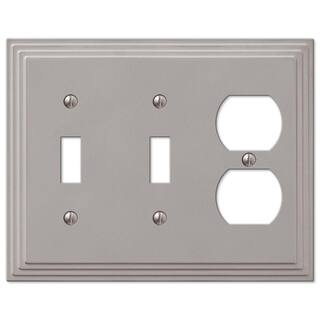 AMERELLE Tiered 3 Gang 2-Toggle and 1-Duplex Metal Wall Plate - Satin Nickel 84TTDN