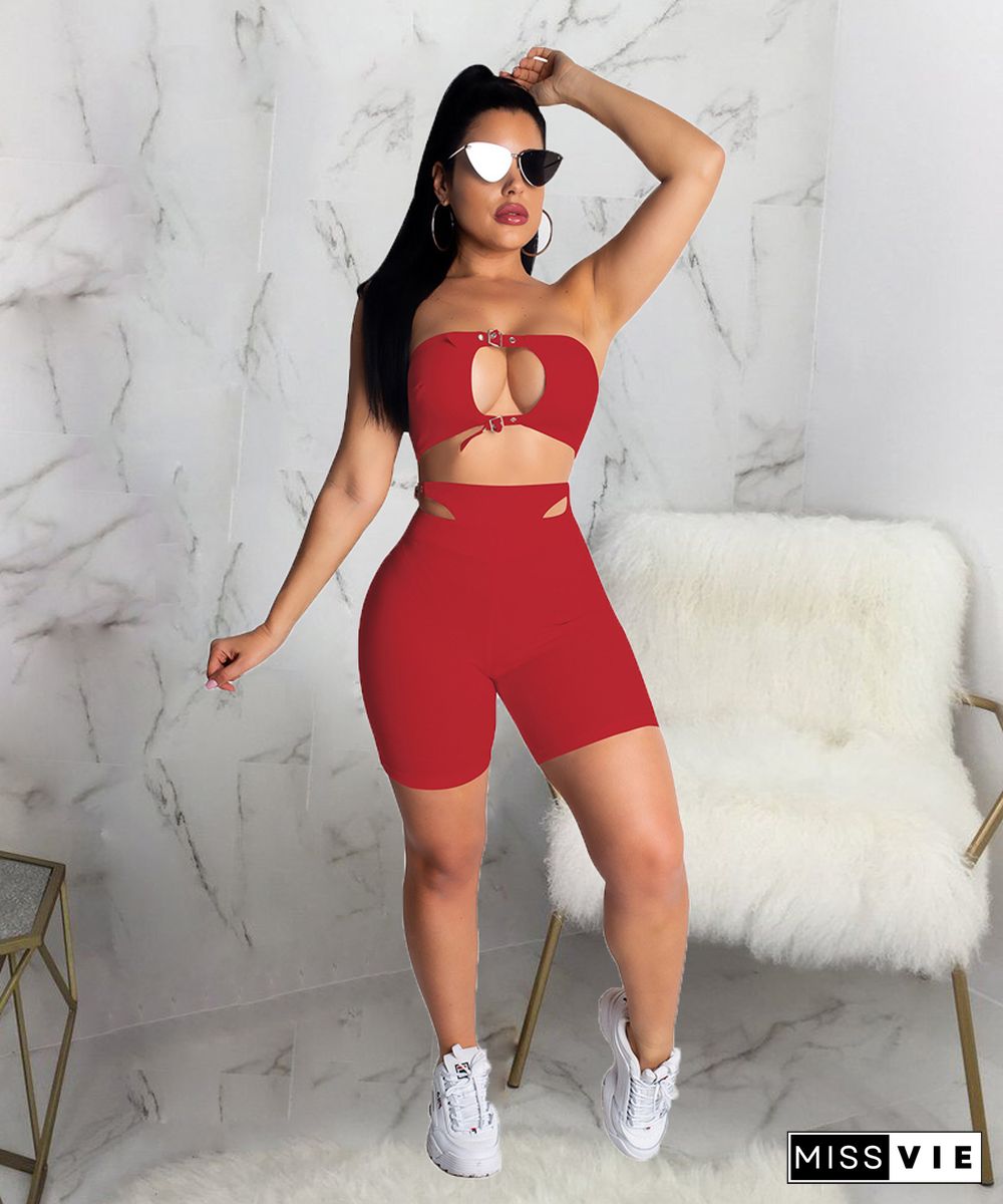 5XL Plus Size Strapless Crop Tops Bodycon Shorts Set