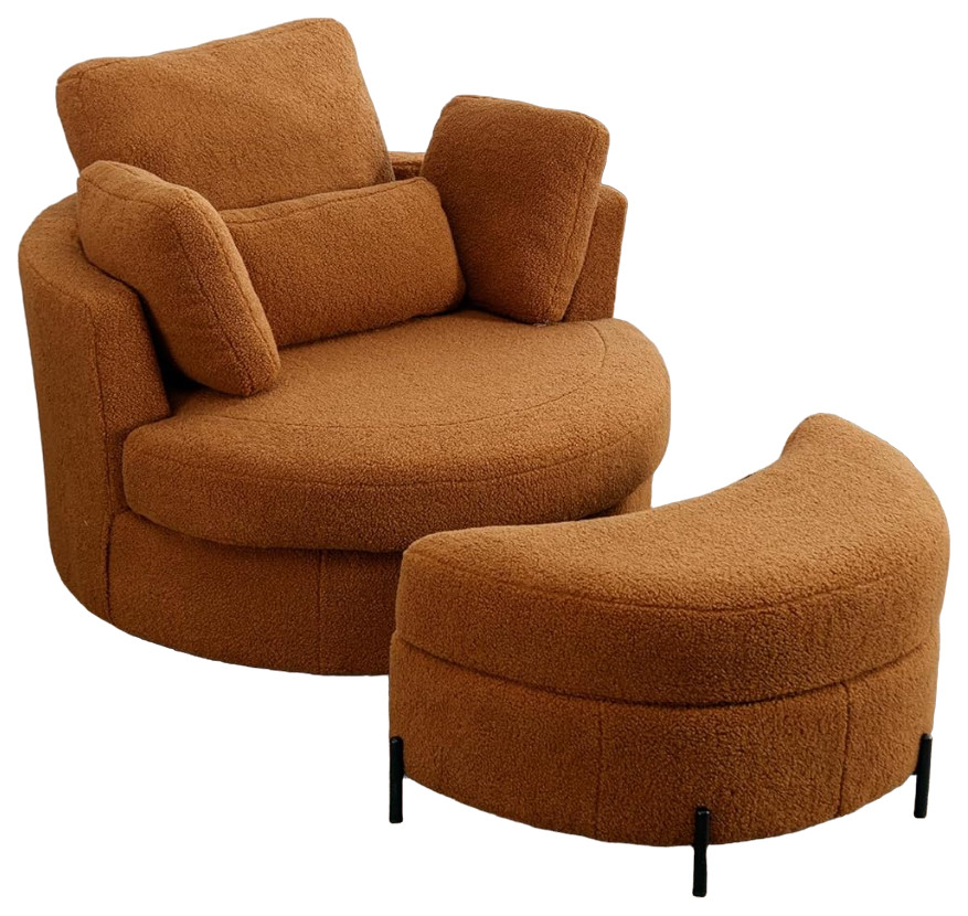 Swiveling Accent Chair  Barrel Design  ampCurved Storage Ottoman   Modern   Armchairs And Accent Chairs   by Decor Love  Houzz