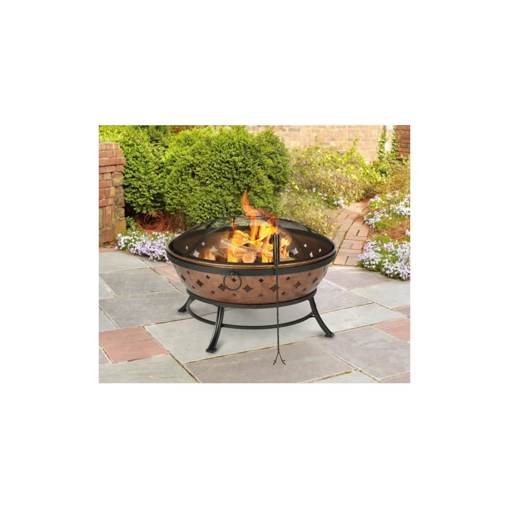 Living Accents Noma Round Wood Fire Pit 36 Copper/Black Steel ;