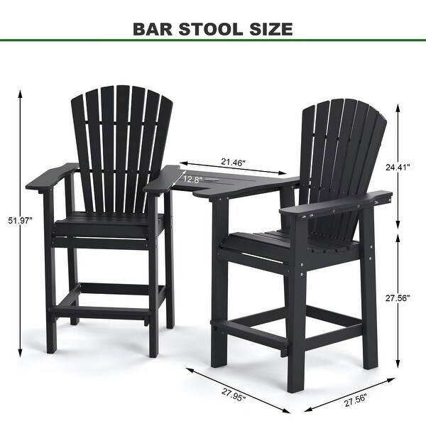 Beach Balcony Chair Barstool with Removable Table，WoodLike HDPE Backyard Garden Dining Chairs，Adirondack Arm Chairs Set of 2，