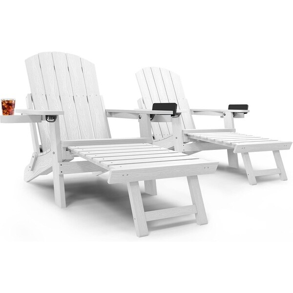 CHERIE Folding Adirondack Chair with Ottoman and 2 CupHolders Set Of 2