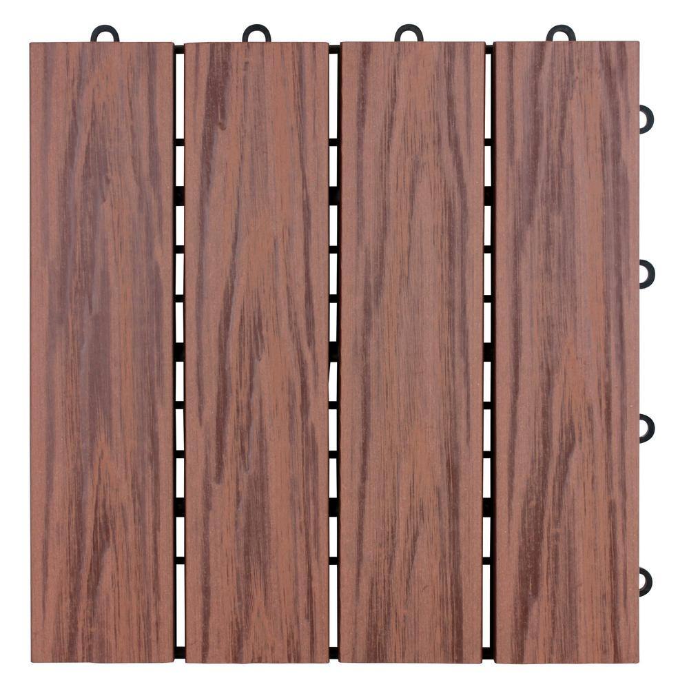Emsco 1 ft. x 1 ft. Composite Floor and Decking Tile in Brown (12-Pack) 2112-1