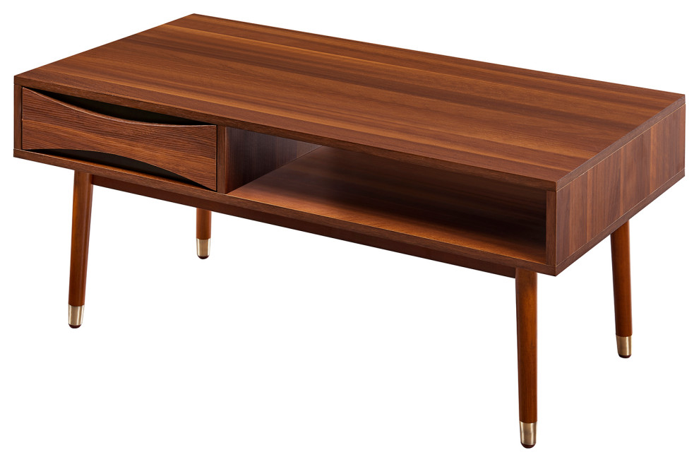 Wooden Coffee End Table with Storage  Walnut   Midcentury   Coffee Tables   by TEAMSON US INC  Houzz