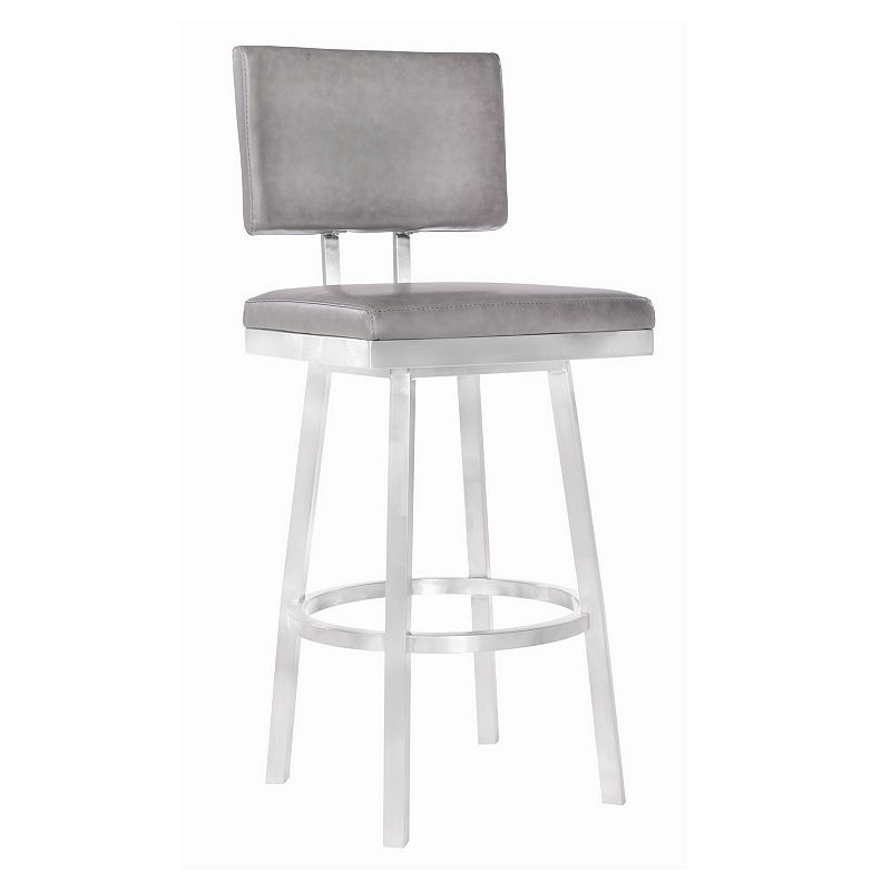 Leatherette Counter Height Armless Barstool with Swivel Mechanism， Silver