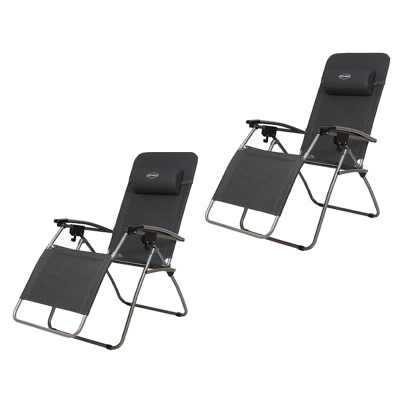 Kamp-Rite Folding Reclining Zero Gravity Chair w/Headrest Pillow， Black (2 Pack)