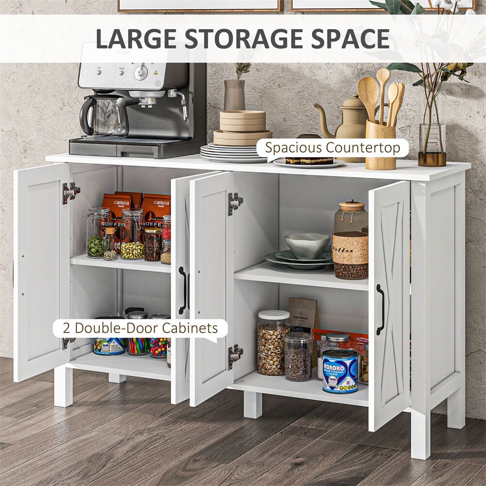 Buffet Cabinet with 4 Barn Doors and 2 Adjustable Shelves   N/A