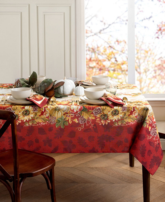 Elrene Swaying Leaves Double Border 60 x 144 Tablecloth