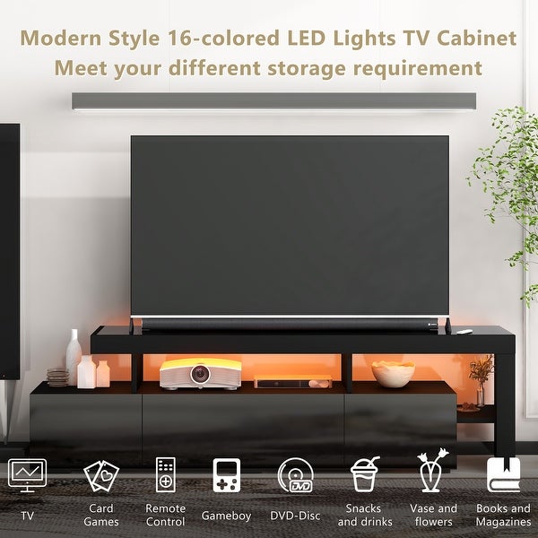 Nestfair Modern Style 16-colored LED Lights TV Cabinet Entertainment Center with DVD Shelf