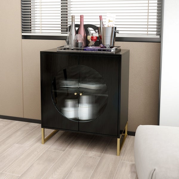 Black Storage Cabinet with Glass Door， Sideboard Buffet Cabinet for Kitchen，Dining Room