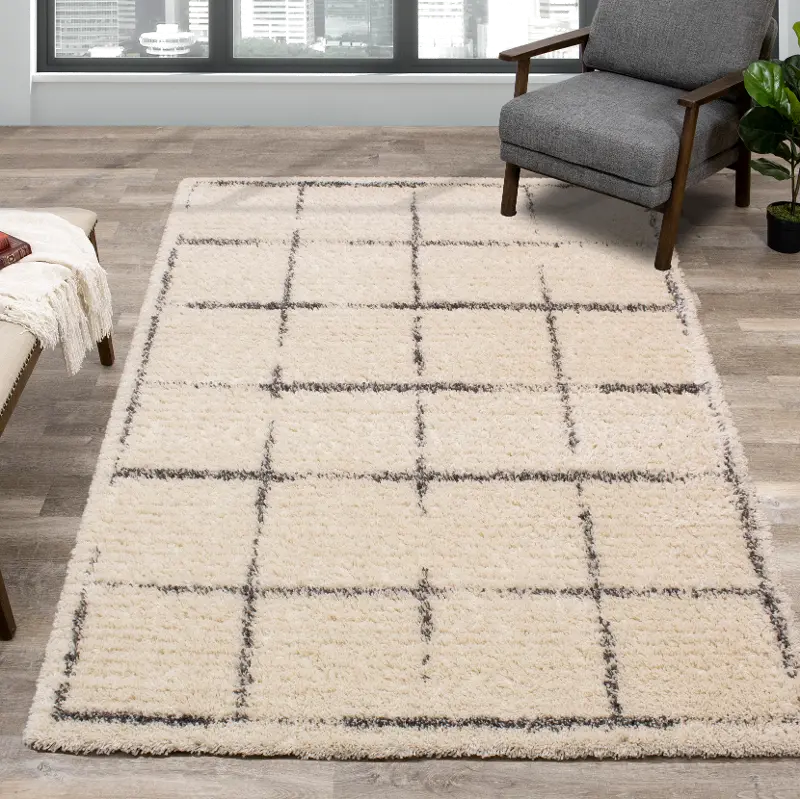 Rondo 5 x 8 Block Cream Gray Shag Rug