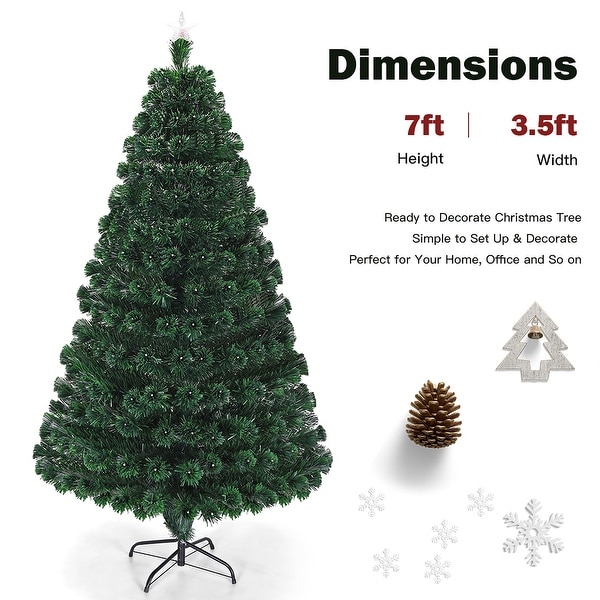 Costway 7' PreLit Fiber Optic Artificial Christmas Tree w/Multicolor