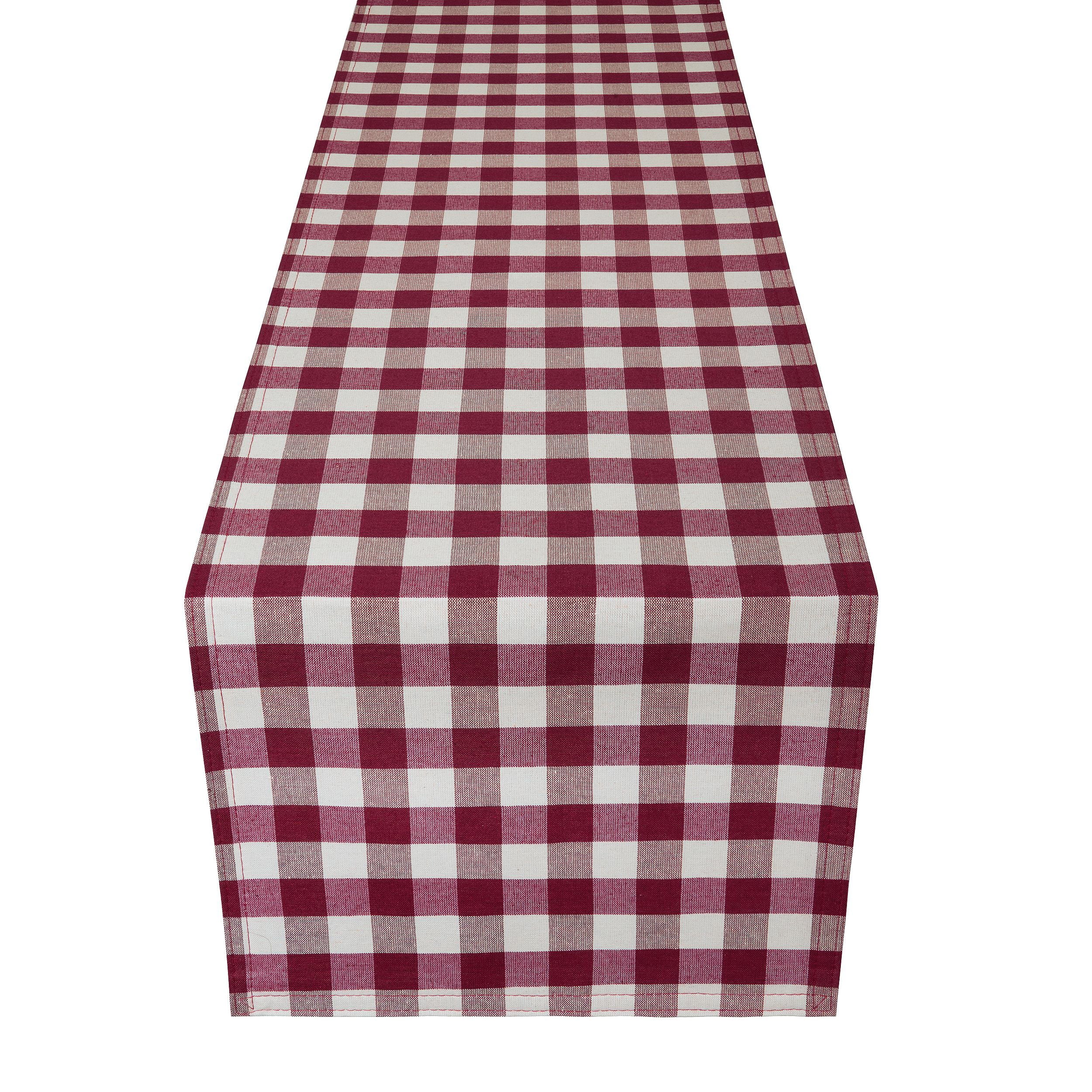 PowerSellerUSA Dining Table Runner Elegant Buffalo Plaid Table Placemat for Dining Room or Kitchen， Classic Farmhouse Country Decor Plaid Gingham Checked Design Table Runner， Burgundy， 13 W x 36 L