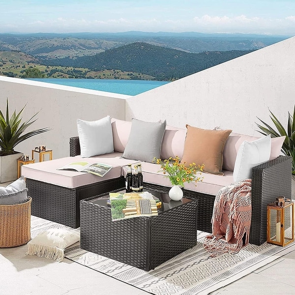 Bossin 5 Pieces Outdoor Patio Furniture Sets Patio Sofa，Outdoor Indoor Wicker Conversation Set with Table