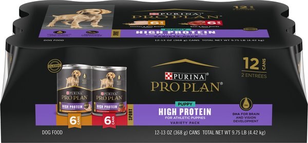 Purina Pro Plan Sport Development Puppy High Protein Beef and Rice Entrée and Chicken and Rice Entrée Variety Pack Wet Dog Food， 13-oz can， case of 12