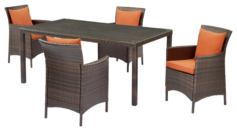 Modern Outdoor Patio Furniture Dining Chair and Table Set  Rattan Wicker  Beige   Tropical   Outdoor Dining Sets   by House Bound  Houzz