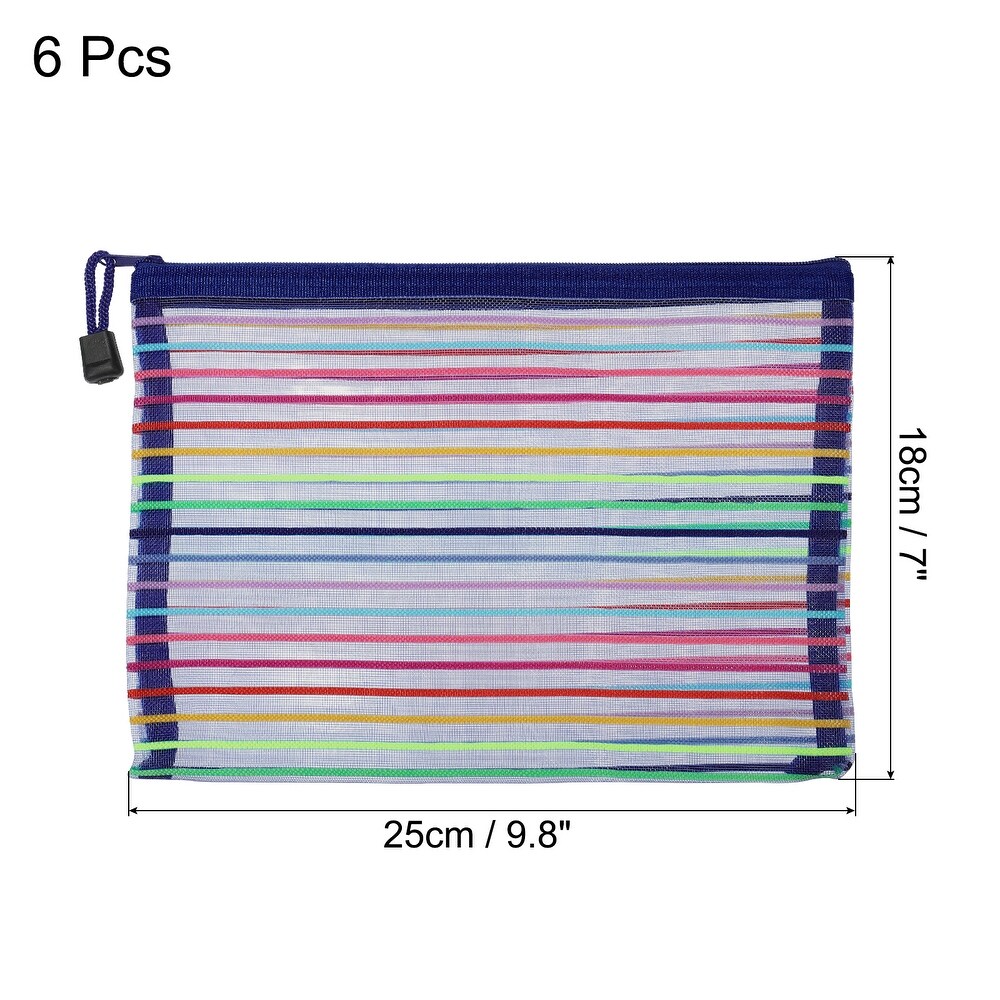 6 Pcs Mesh Zipper Pouches  A5 Colorful Document Bags Storage Organizer   9.8 x 7 inch