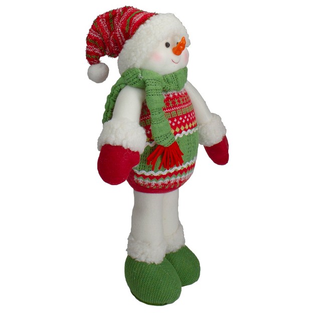 Red And Green Jolly Plush Snowman Christmas Figure