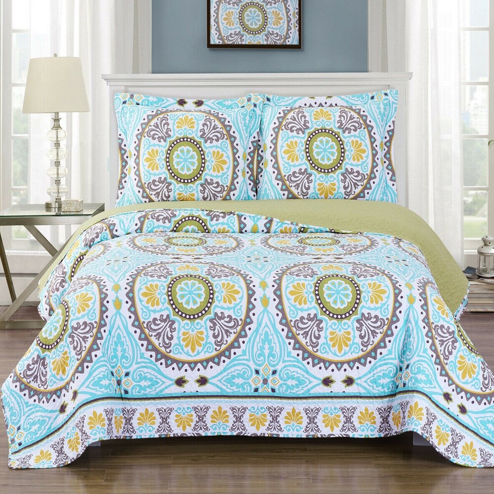 Luxury 3 Pieces Oversized Bedspread Set Reversible Quilt Queen Nyah