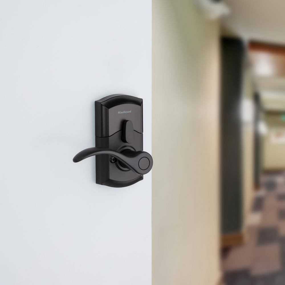 Kwikset 955 SmartCode Matte Black Electronic Pembroke Door Handle Featuring SmartKey Security 955PML514SMTCP