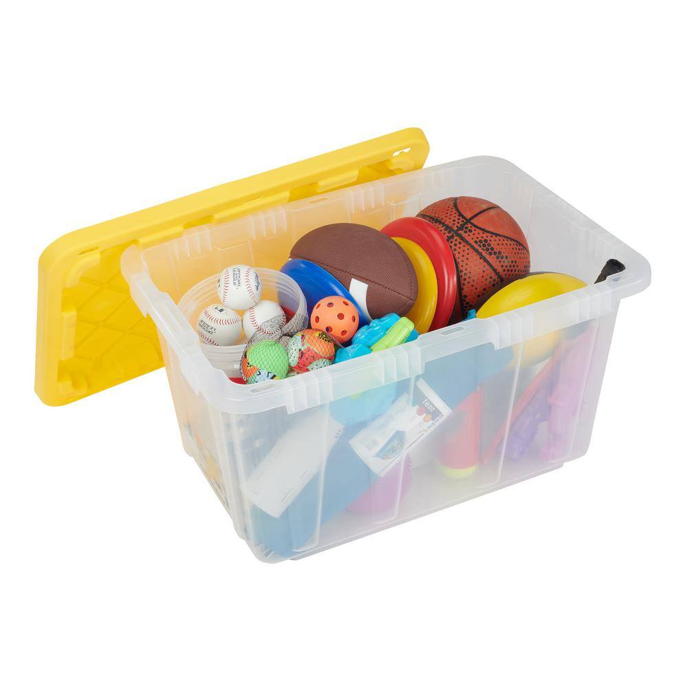 HDX 27 Gal. Storage Tote in Clear with Yellow Lid 206231