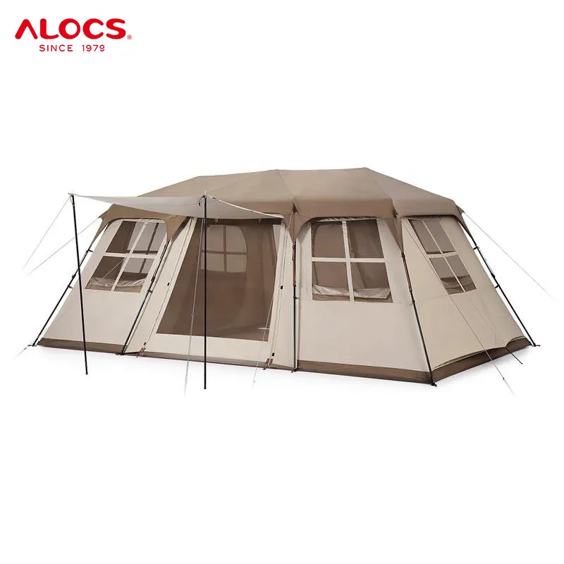 Alocs Portable Custom Large Outdoor Glamping 2 Bedrooms Family Tents Waterproof Foldable Camping Accessories Automatic Tent