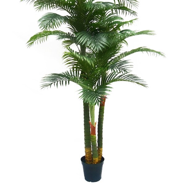 7.25ft Deluxe Real Touch Artificial Areca Palm Tree Tropical Plant in Black Pot