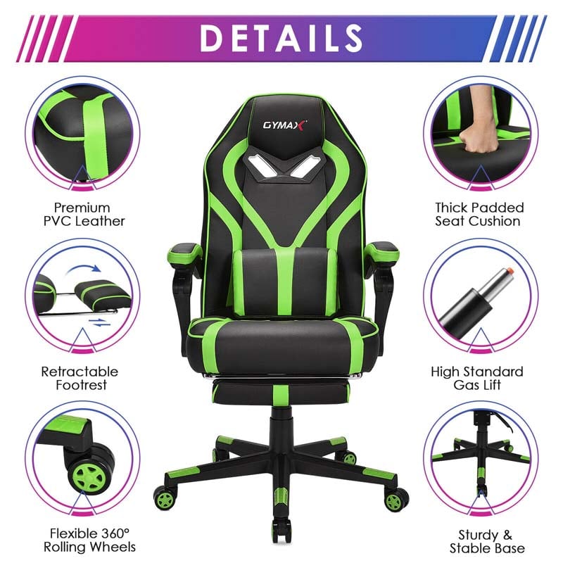 Massage Gaming Chair, Swivel Office Recliner, Adjustable Racing Computer Chair with Lumbar Support, Headrest & Retractable Footrest