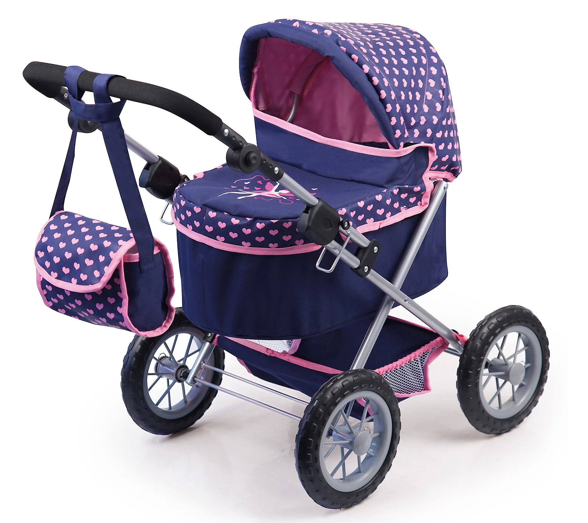 Trendy Pram Stroller For Toy Baby Dolls Navy Pi nk