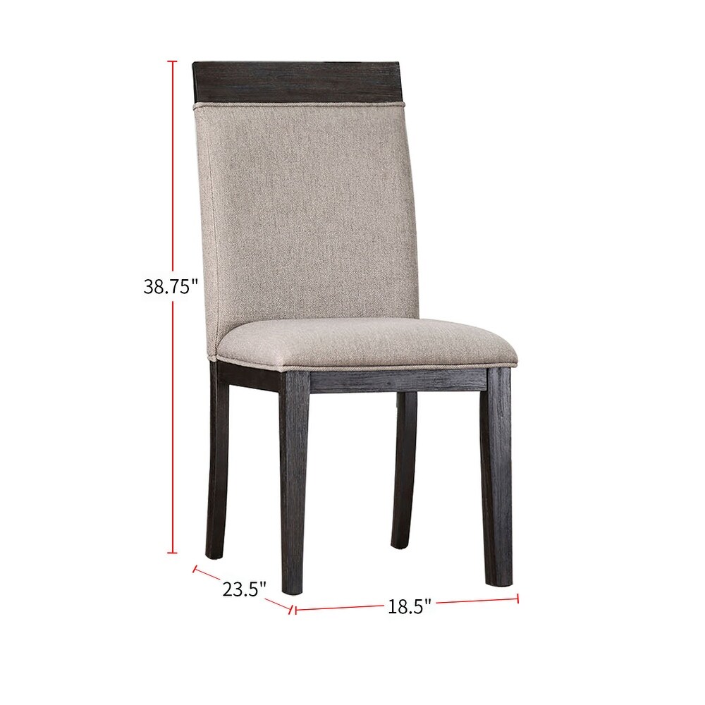 Set of 2 Fabric Dining Side Chair in Espresso and Beige