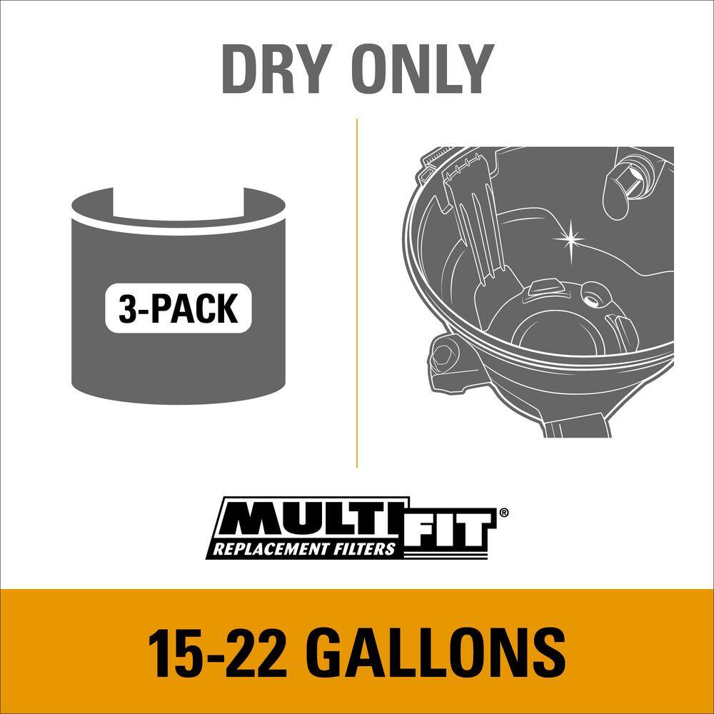 MULTI FIT 15 Gallon to 22 Gallon Dust Collection Bags for Shop-Vac Branded WetDry Shop Vacuums (3-Pack) VF2008