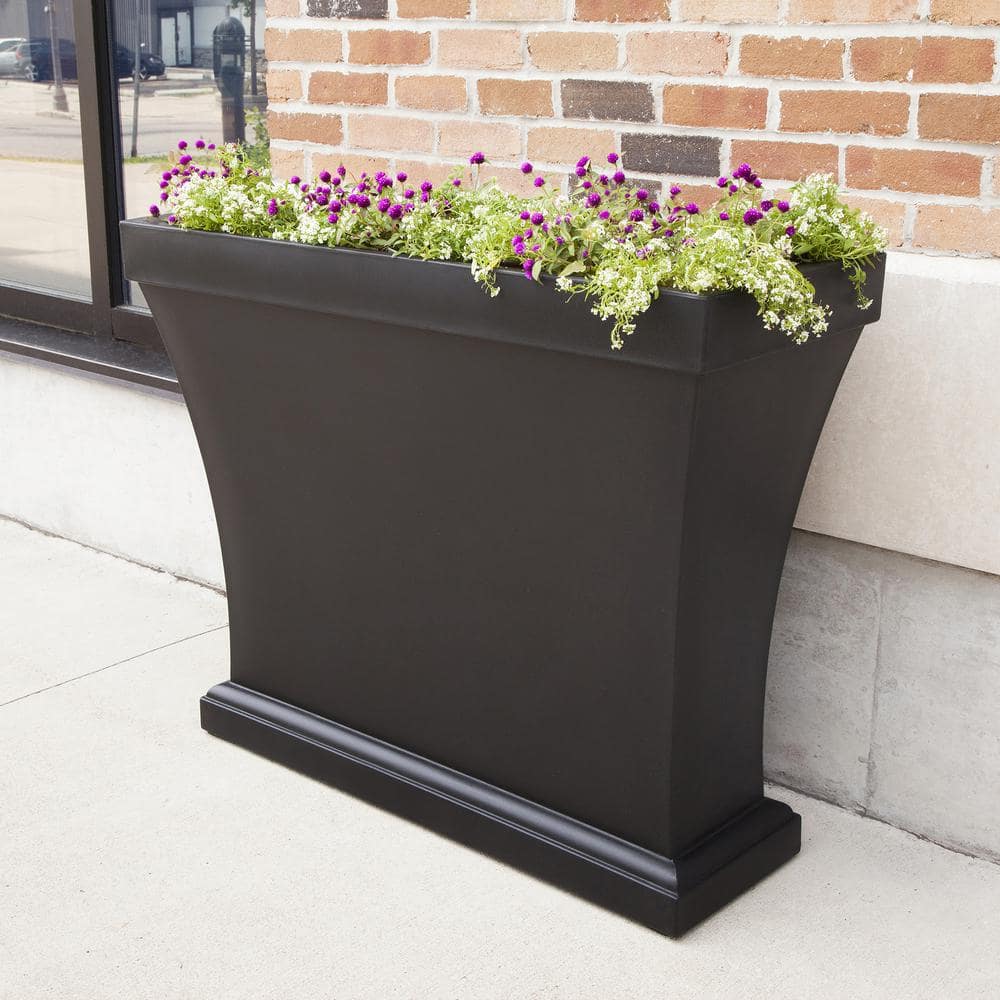 Mayne Bordeaux 40 in. Black Polyethylene Trough Planter 8890-B