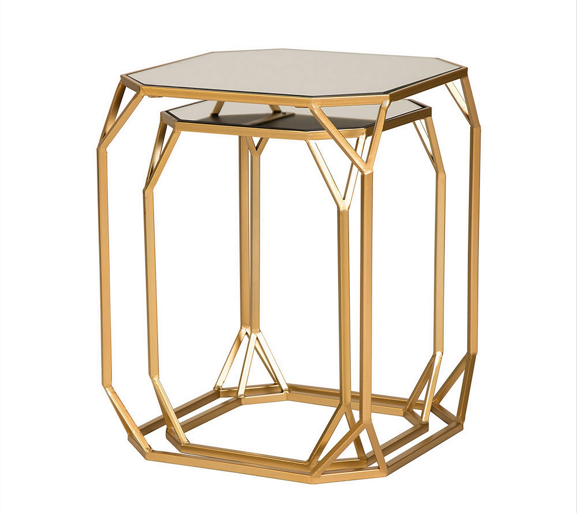 Glitzhome Goldtone Distressed Tempered Glass Side Tables S 2