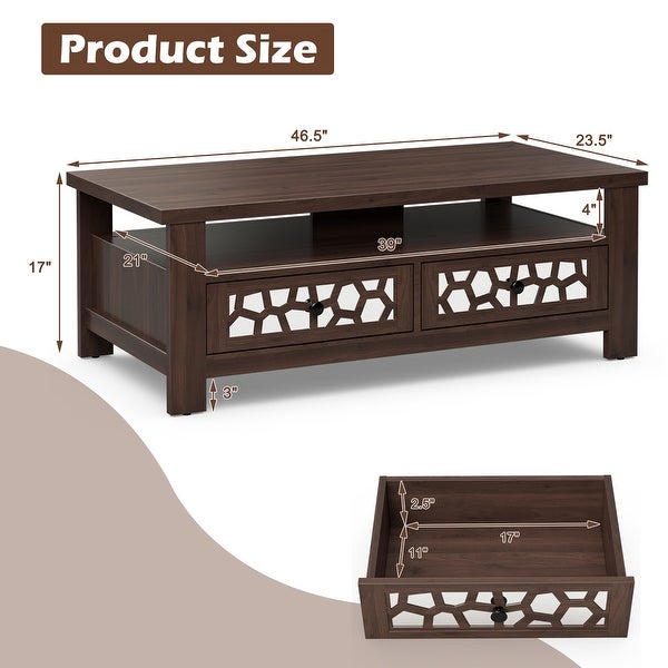 Costway Coffee Table with2 Drawers and Open Shelf Modern Rectangular - See Details