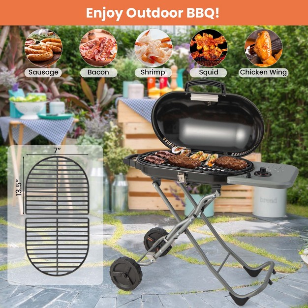 Costway Portable Propane Grill Folding Gas Grill Griddle With Wheels amp Side Shelf