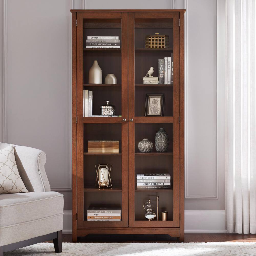 Home Decorators Collection Bradstone 72 in. Walnut Brown Wood Bookcase with Glass Doors JS-3424-C