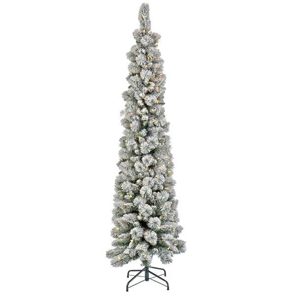 National Tree Company 7 ft. PreLit Snowy Methow Pencil Slim Tree with LED Lights