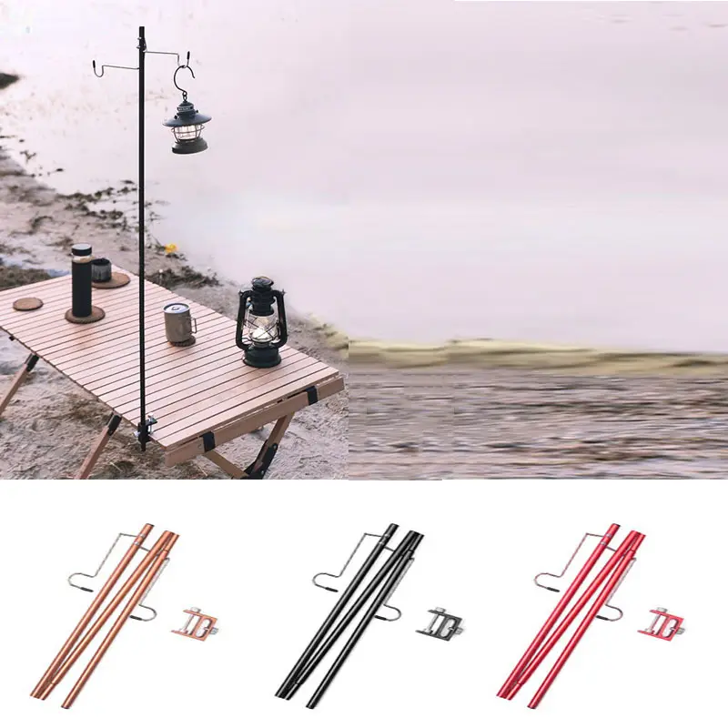 Outdoor Camping Hiking Aluminum oy Foldable Lamp Post Pole Portable Fishing Hanging Light Fixing Stand Holder Lantern Stand