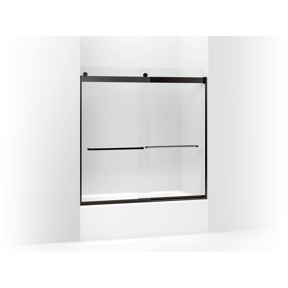 KOHLER Levity 59.625 in. W x 59.75 in. H Frameless Sliding Tub Door with Towel Bars in Anodized Dark Bronze 706006-L-ABZ