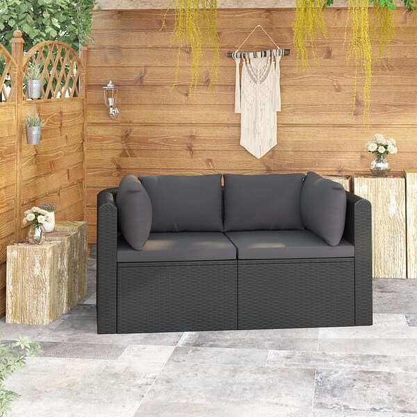 2 Piece Garden Sofa Set with Cushions Poly Rattan Black - Overstock - 35097610