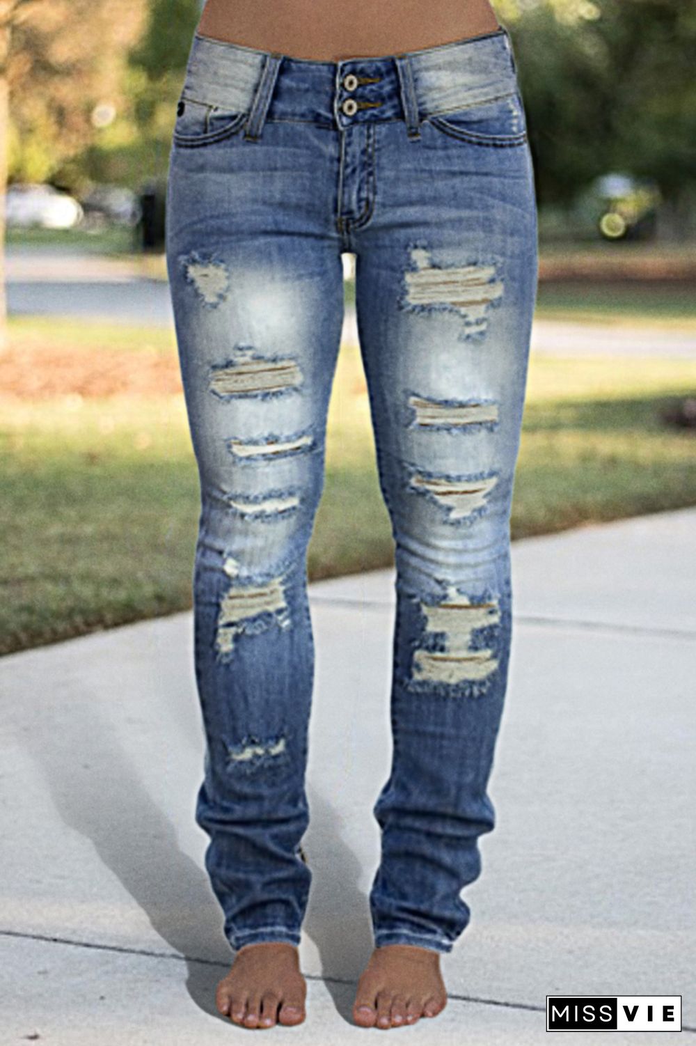 Ladder Ripped Low Rise Skinny Jeans