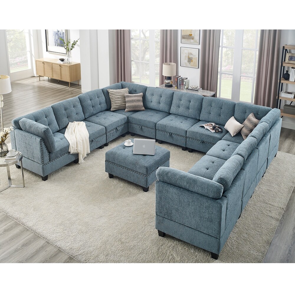 12 Piece U Shaped Modular Sectional Sofa with Bonus Storage