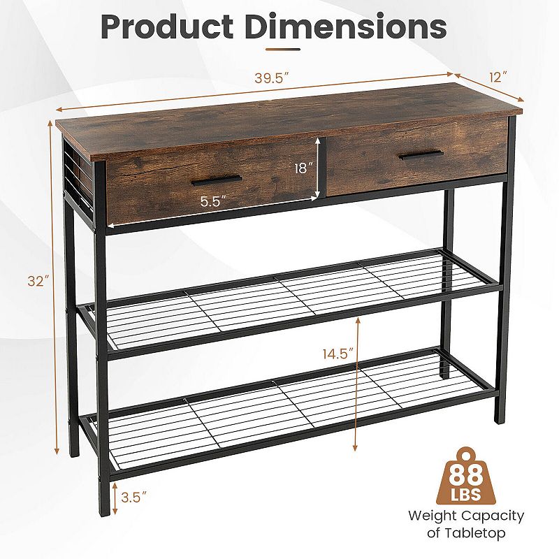 39.5 Inch Entryway Table with 2 Drawers and 2-Tier Shelves