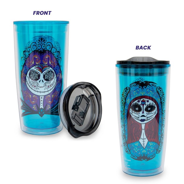 Silver Buffalo Disney Nightmare Before Christmas Sugar Skulls Plastic Travel Tumbler With Lid