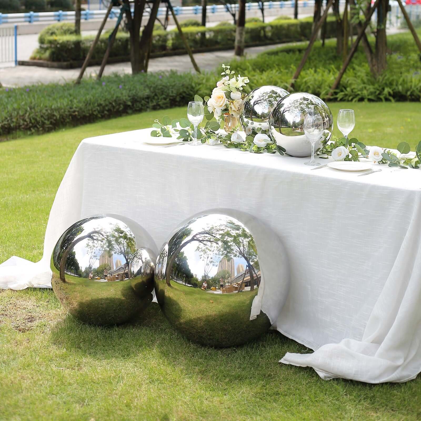 Silver Stainless Steel Gazing Globe Mirror Ball, Reflective Shiny Hollow Garden Sphere - 22